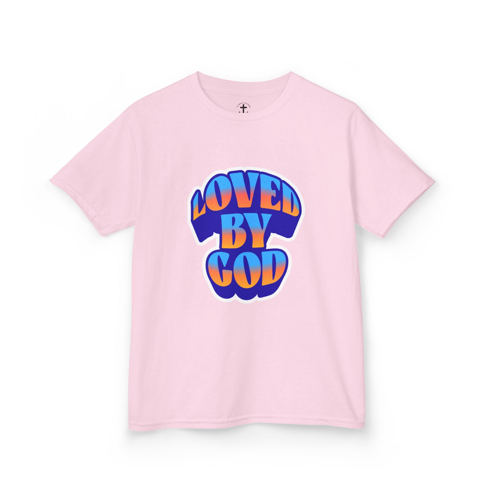 Kids T-Shirt — "Loved by God" Colorful Retro Faith Tee
