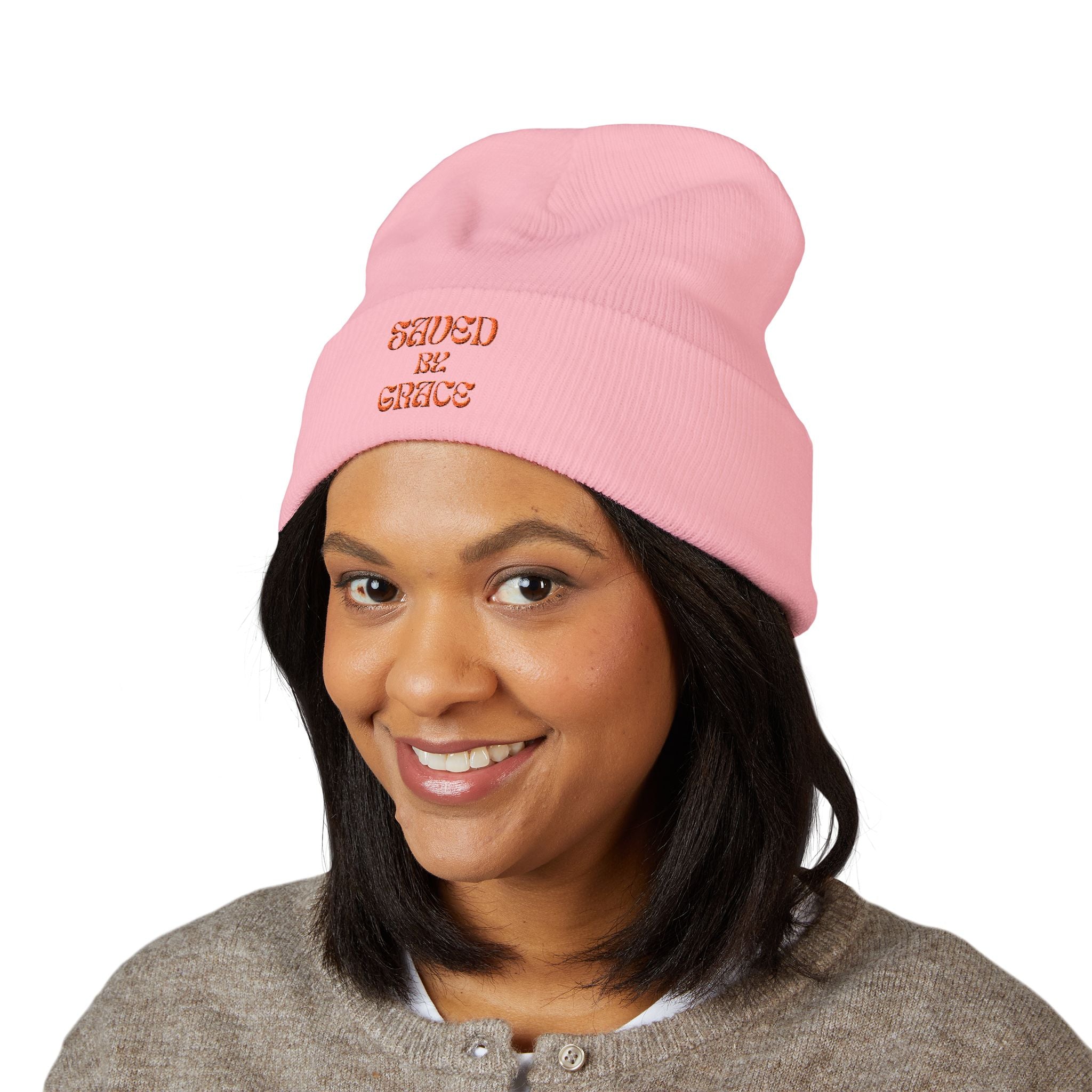 Saved By Grace Embroidered Cuffed Beanie
