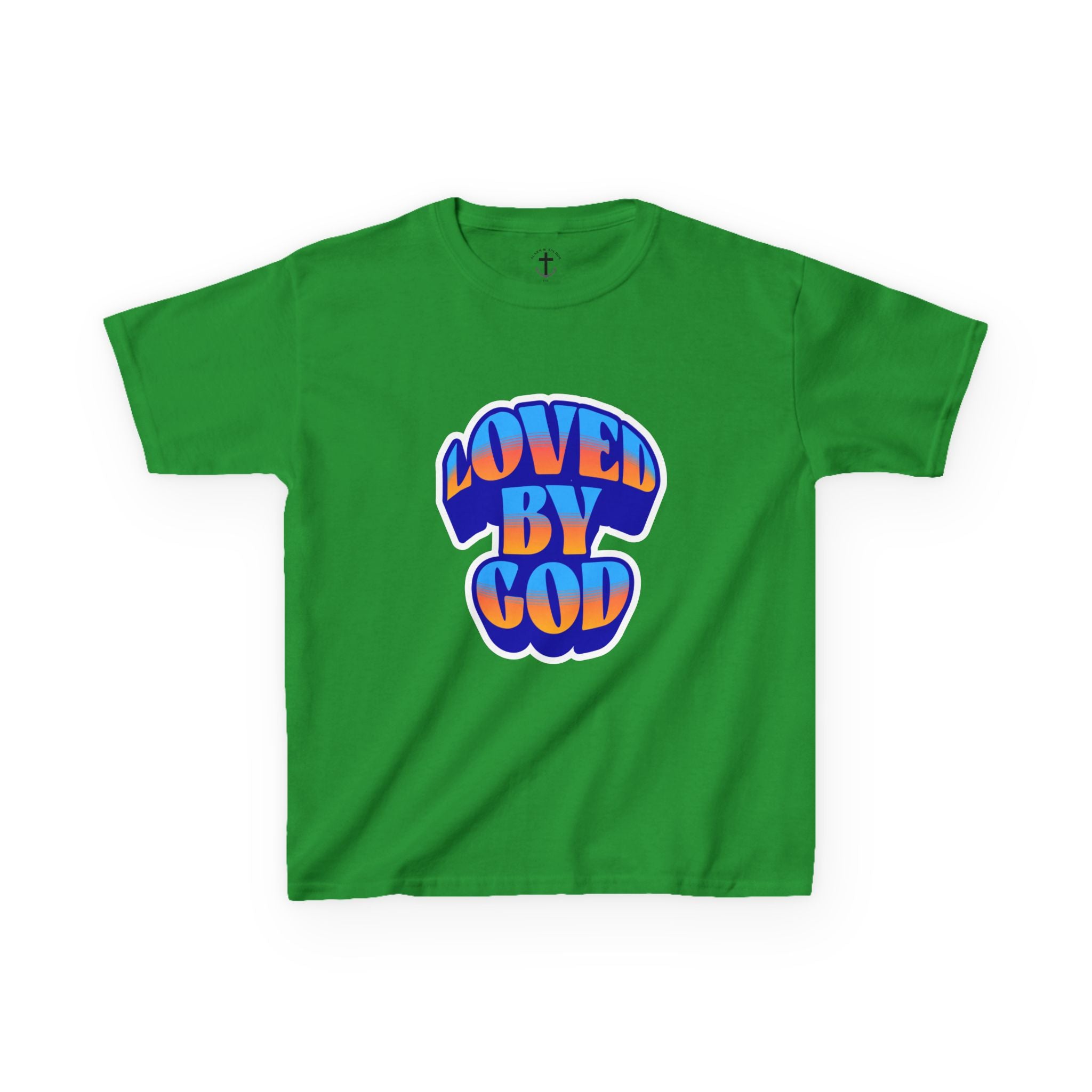 Kids T-Shirt — "Loved by God" Colorful Retro Faith Tee