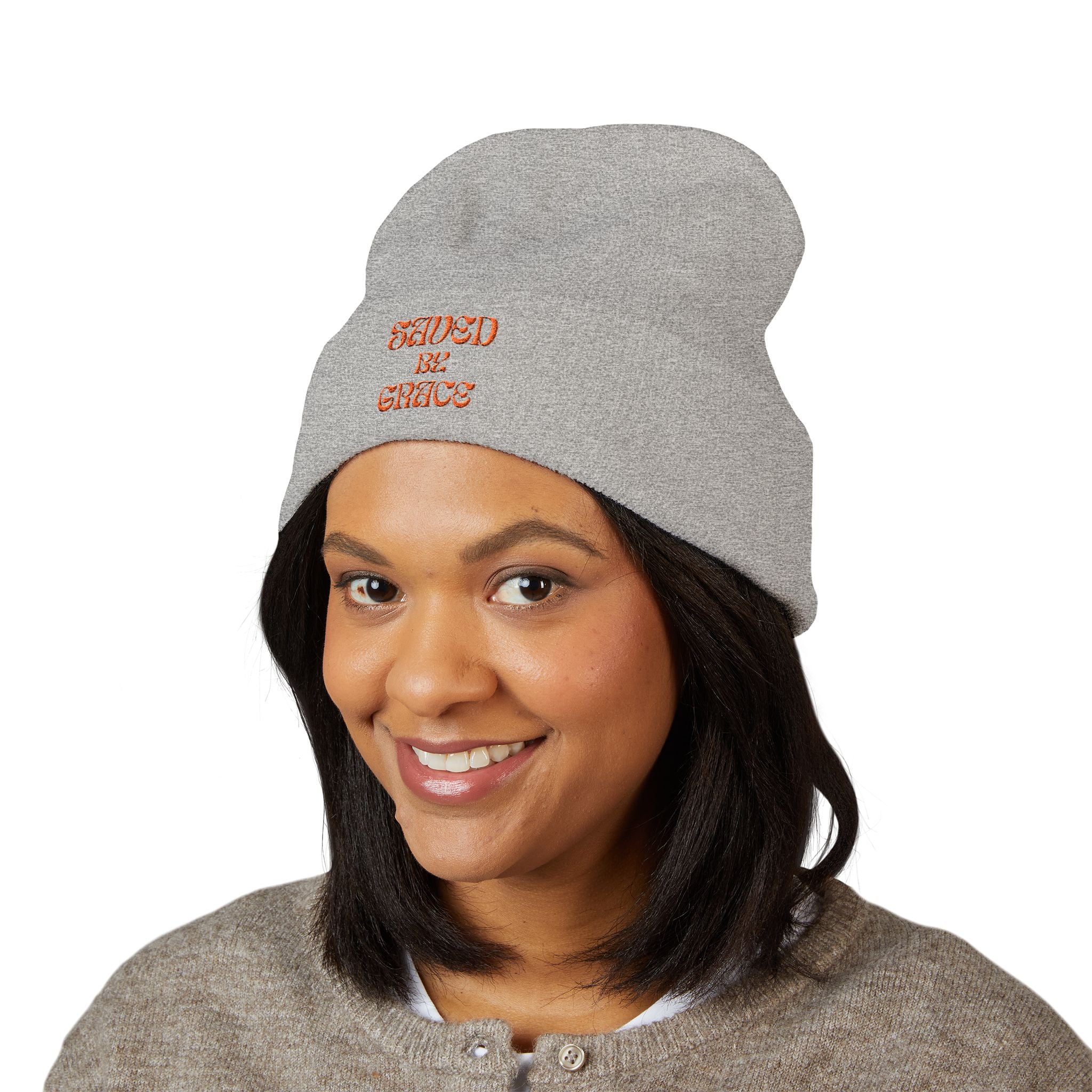 Saved By Grace Embroidered Cuffed Beanie