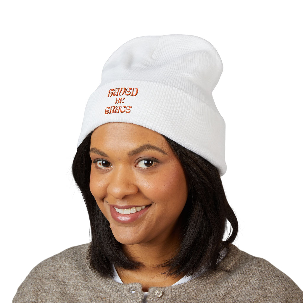 Saved By Grace Embroidered Cuffed Beanie