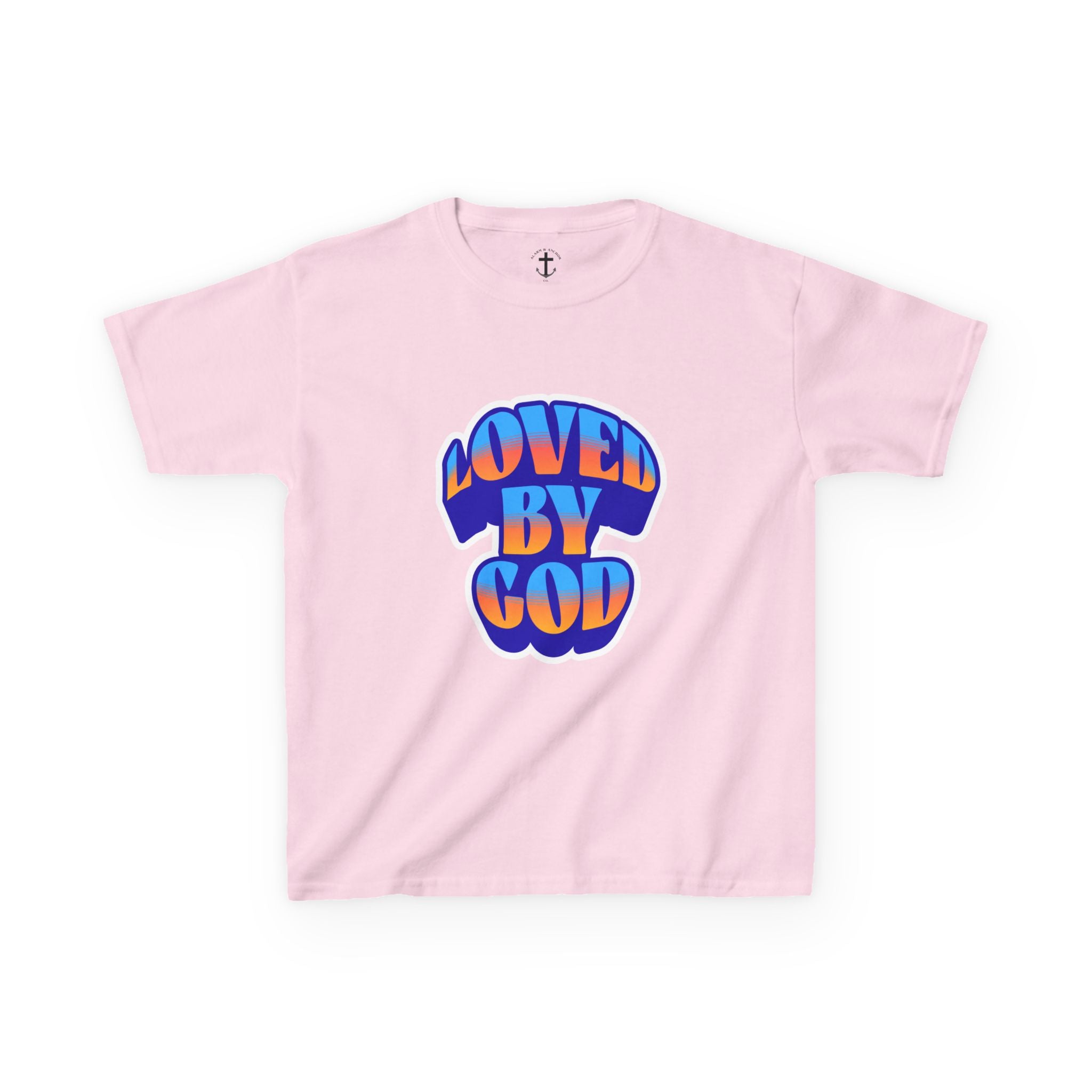 Kids T-Shirt — "Loved by God" Colorful Retro Faith Tee