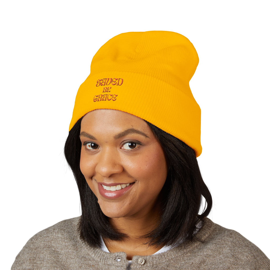 Saved By Grace Embroidered Cuffed Beanie