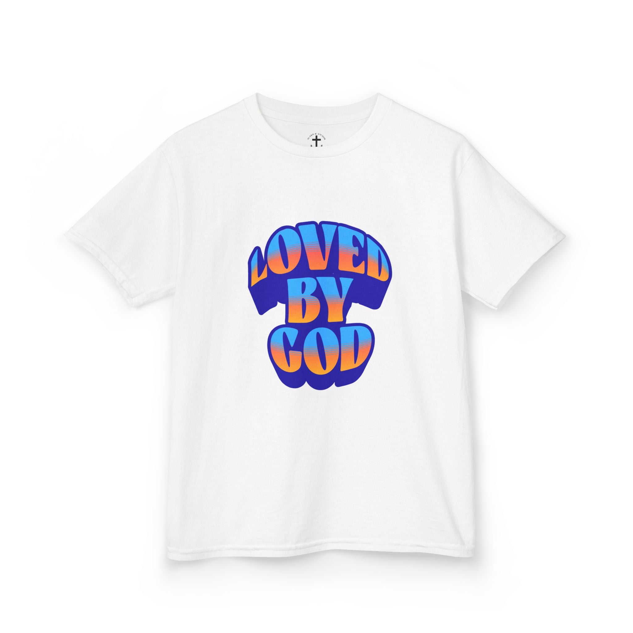 Kids T-Shirt — "Loved by God" Colorful Retro Faith Tee