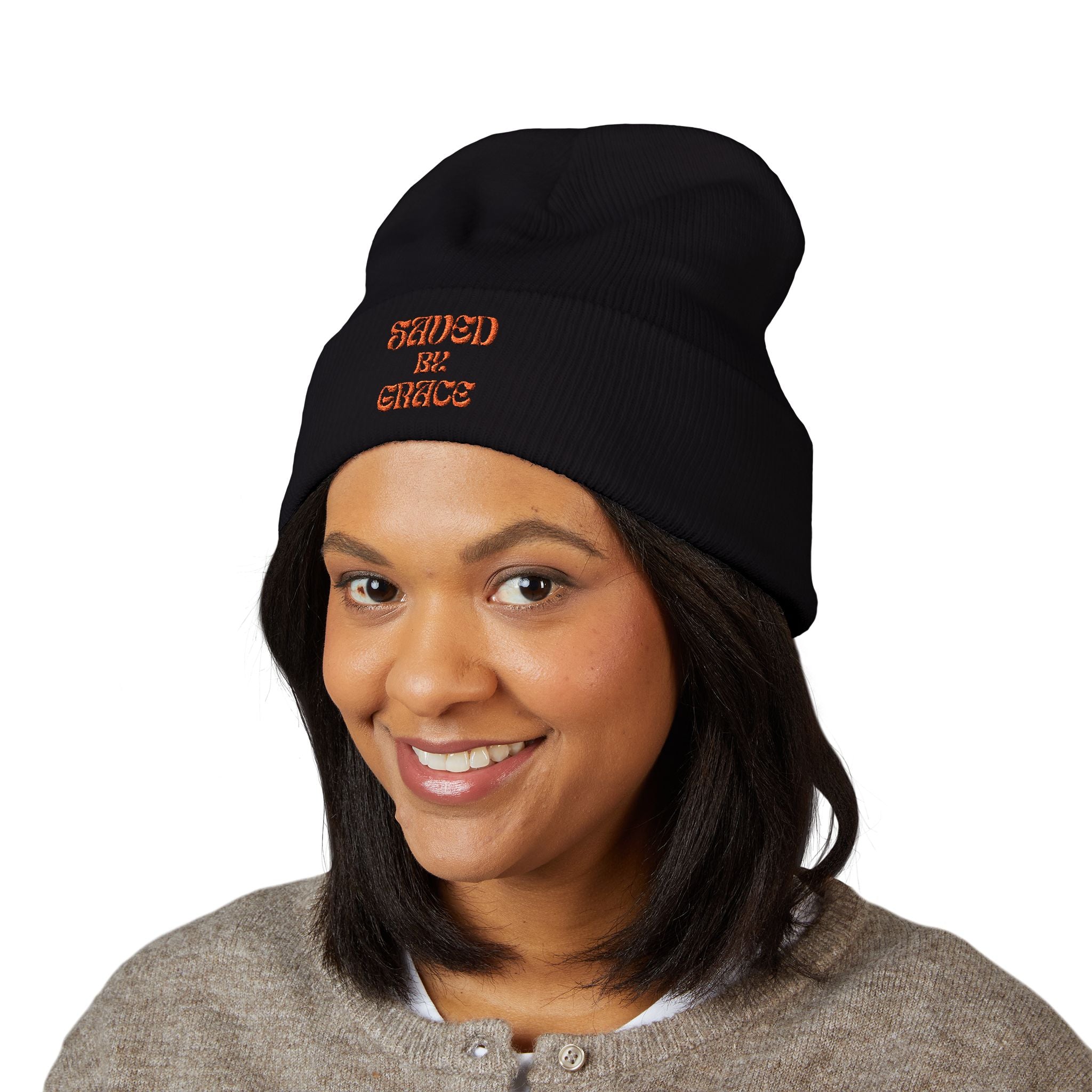 Saved By Grace Embroidered Cuffed Beanie