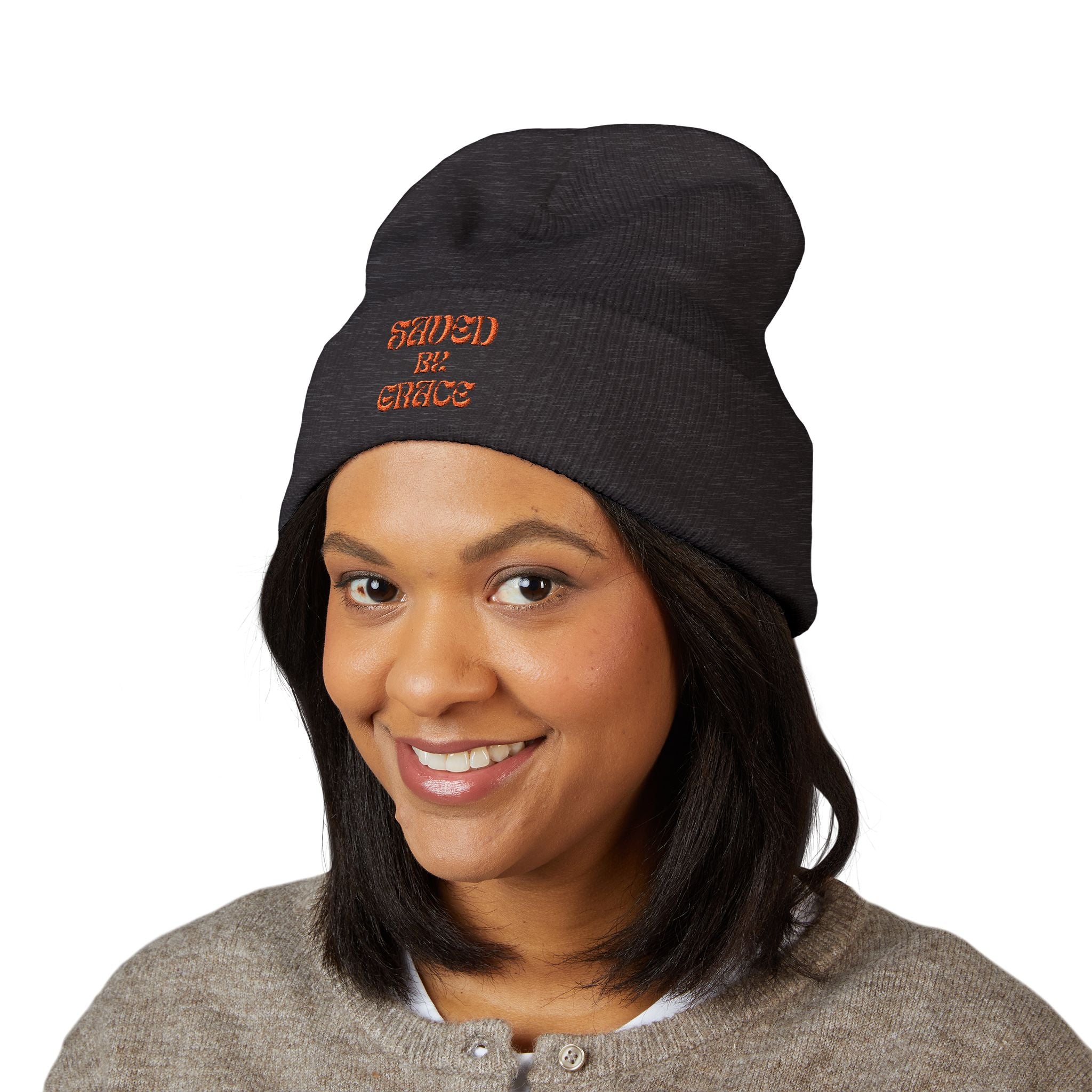 Saved By Grace Embroidered Cuffed Beanie
