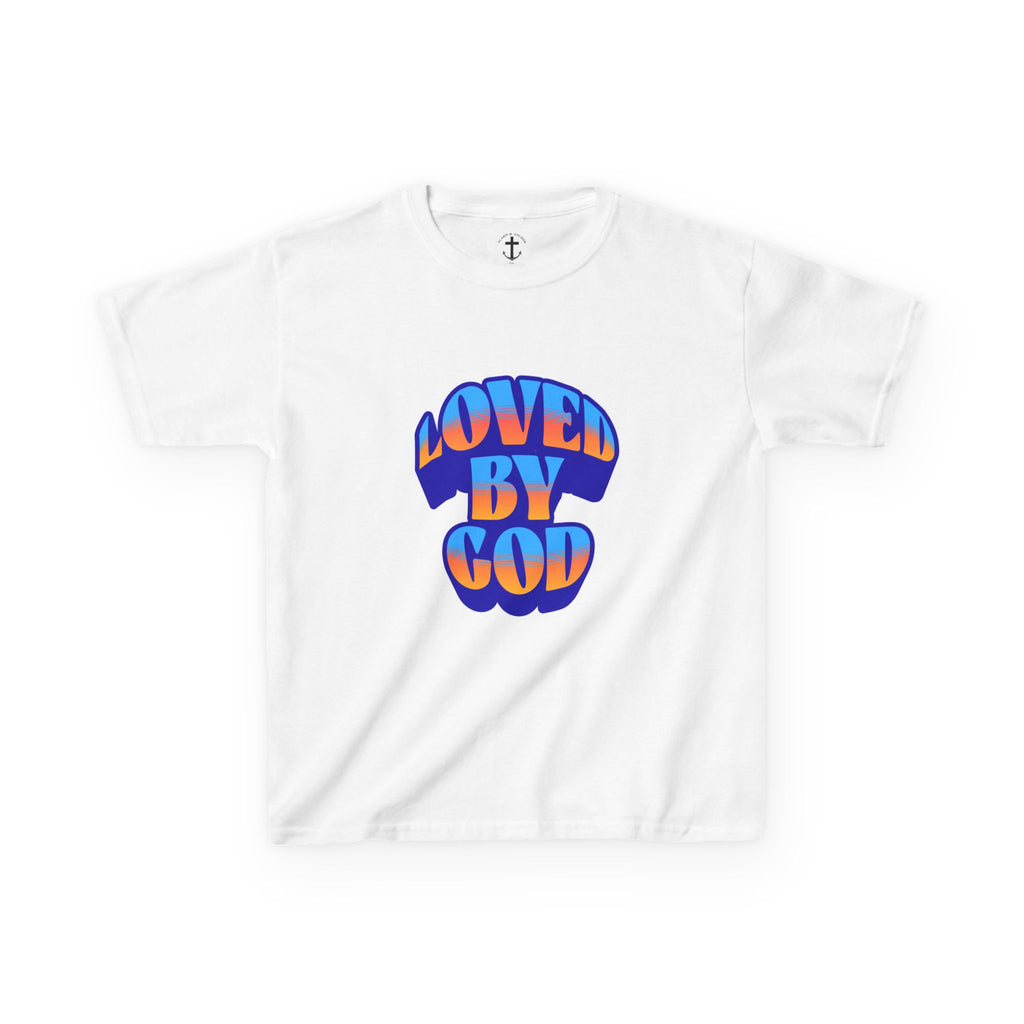 Kids T-Shirt — "Loved by God" Colorful Retro Faith Tee