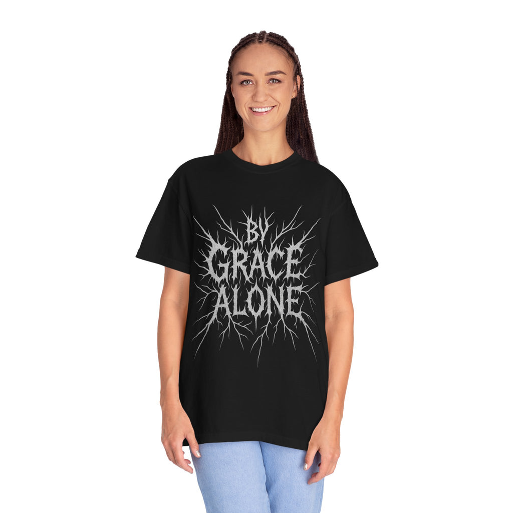 By Grace Alone T-Shirt — Christian Metal Typography Tee