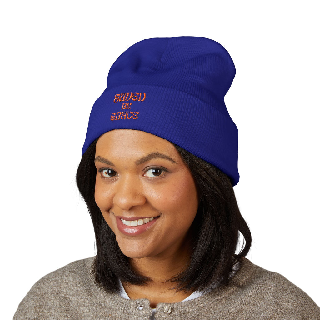 Saved By Grace Embroidered Cuffed Beanie
