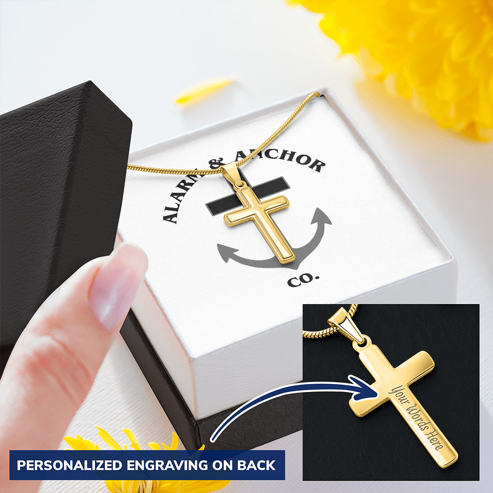 Personalized Cross Necklace with Snake Chain